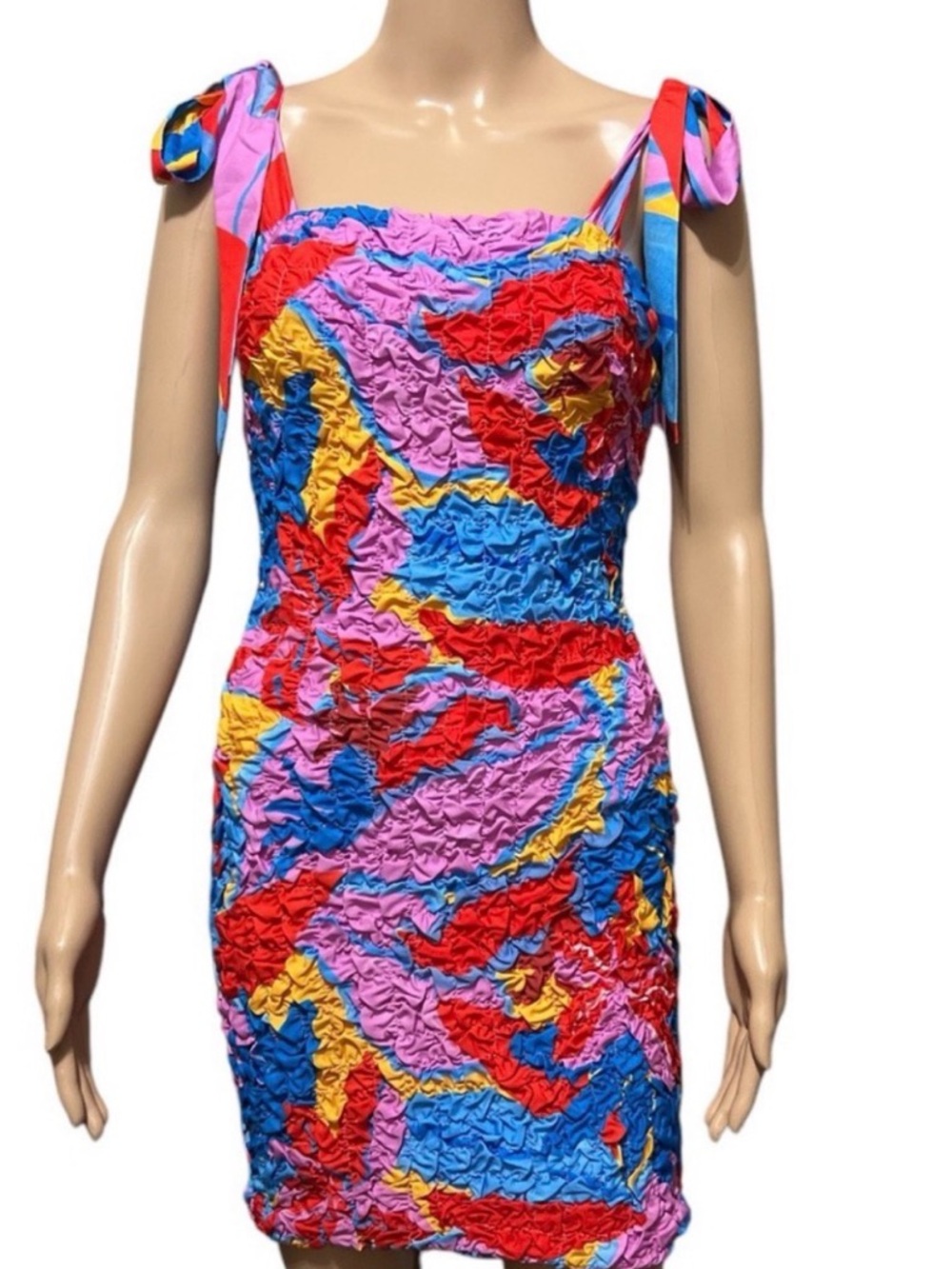 Adelyn Rae Multicolor Ruched Tie-Shoulder Mini Dress - Picture 4 of 4